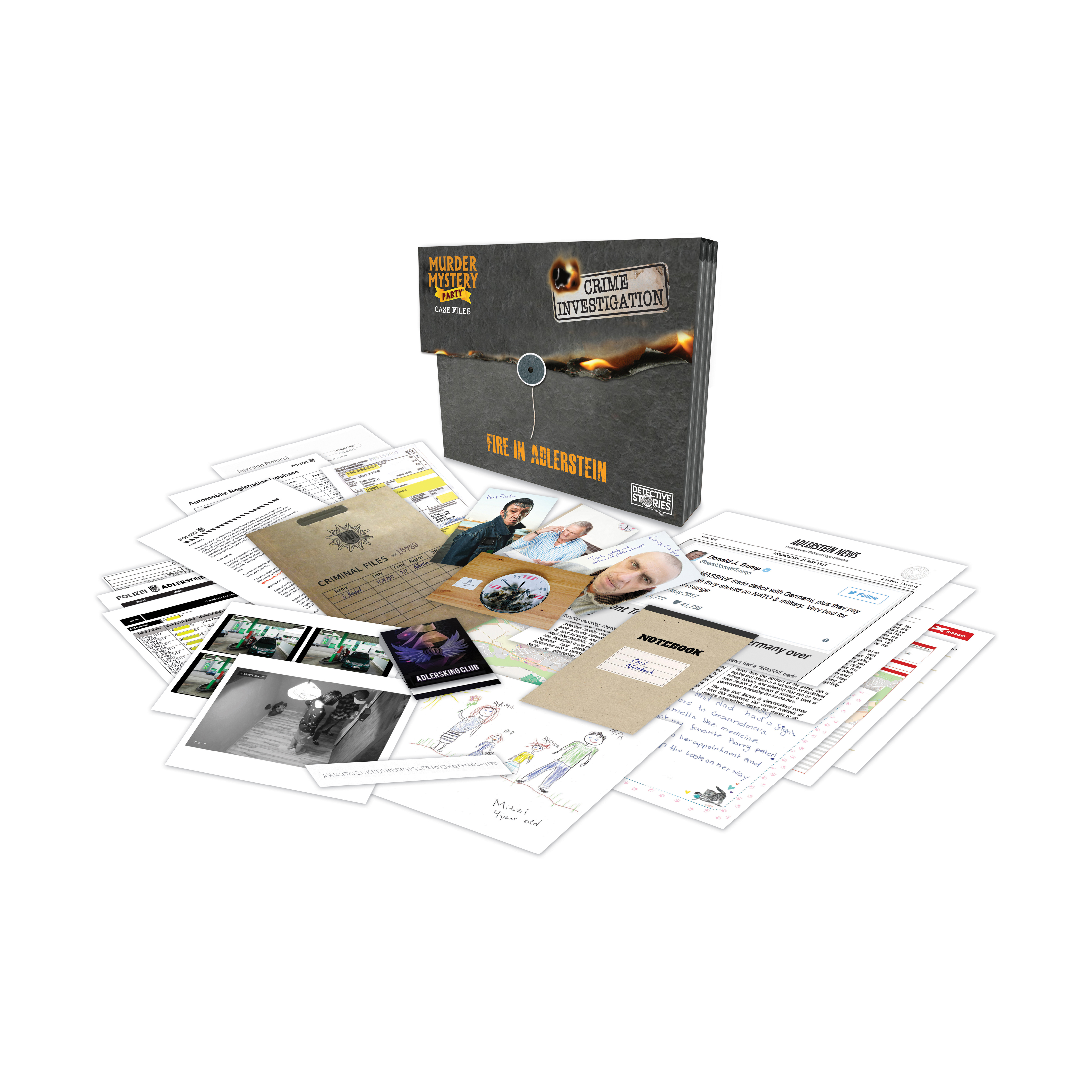 New – University Games Murder Mystery Party Case Files: Fire in Adlerstein