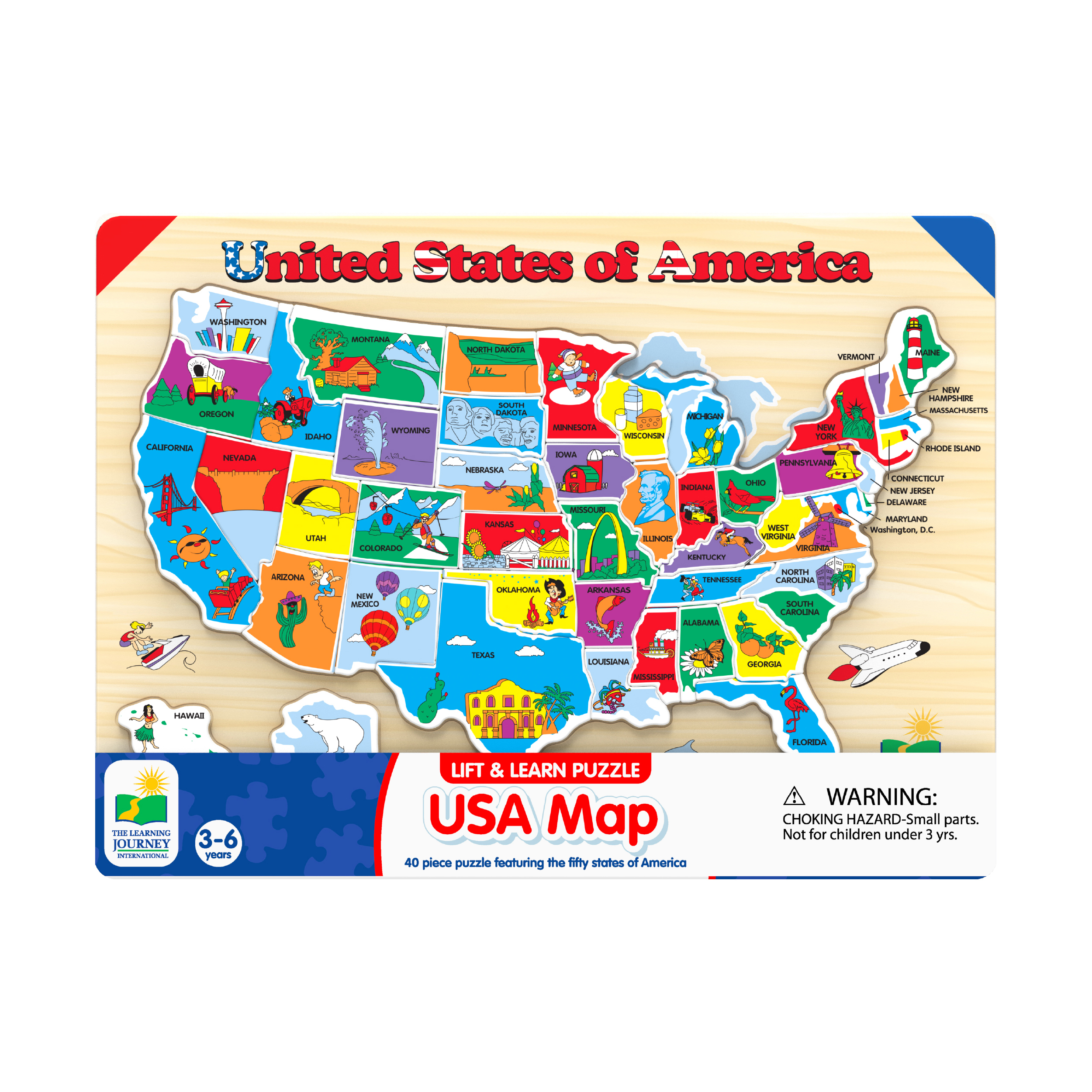 New – The Learning Journey Lift & Learn Puzzle – USA Map: 40 Pcs – Ages 3-6